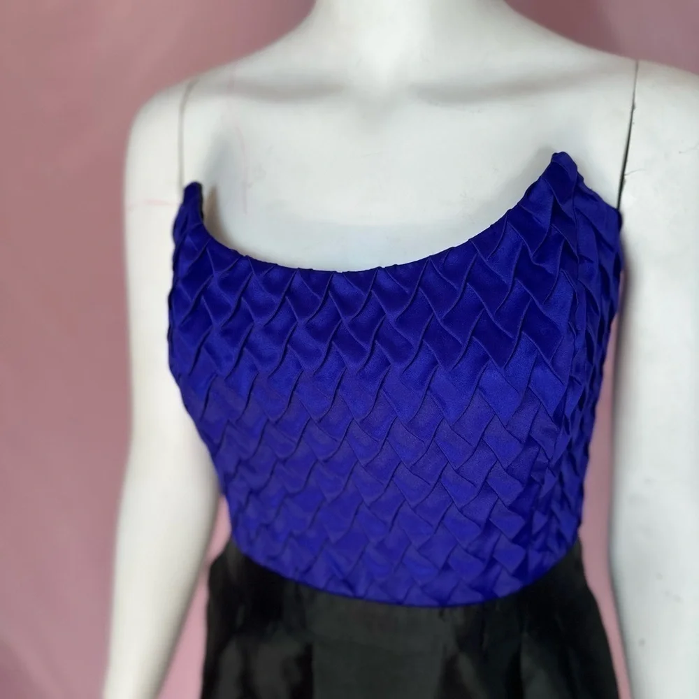 Reiss silk & cotton strapless purple black mini dress, size 6